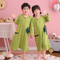 Spring and Autumn Childrens conjoined pajamas long sleeve cotton thin cartoon boys and girls nightskirts wear two little girl home clothes