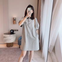Pregnant women summer clothes 2021 new bubble sleeve maternity dress summer small temperament age-reducing Polo collar maternity dress