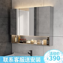 Stainless steel bathroom mirror cabinet Bathroom wall mirror box with light Separate toilet storage Wall-mounted mirror with shelf