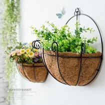 Simple woven basket orchid hanging basket orchid wall hanging flower pot creative hanging flower basket decorations Wicker rattan green planting wall hanging hanging hanging