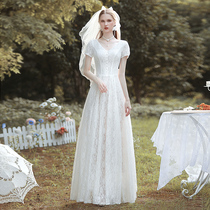 French light wedding dress 2021 new bride white lace simple simple small man welcome to go out winter