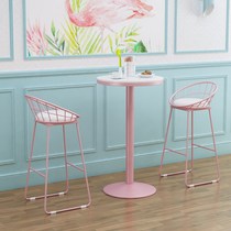 Nordic High Bar Table Net Red Pink Table and Chair Milk Tea Shop Leisure Simple Bar Round