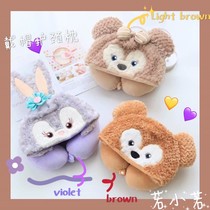 w cartoon bear and rabbit U-shaped pillow hooded pillow neck neck pillow travel car cute pillow