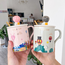 Girl heart Cute ceramic cup with lid with spoon large capacity creative mug wedding male and female student Cup