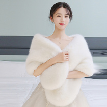 Wedding shawl womens autumn and winter fox fur cape coat thickened wedding bridesmaid dress cheongsam with high-end