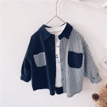 Childrens striped Han shirt shirt long sleeves 2023 spring childrens clothing baby wearing air boys shirt tide