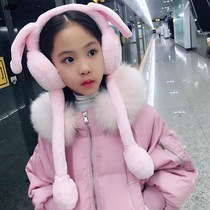 2021 net red rabbit earmuffs ears will move Winter children cute warm cold anti cold ear warm ear cover