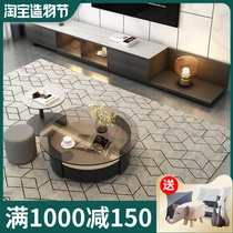 Rock plate light luxury glass coffee table combination living room Household round creative small apartment Marble tea table Modern simplicity