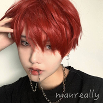 Man true and false hair Male short hair Zhengtai cos universal net red handsome Korean version wine red natural fluffy gay hair