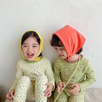 Childrens cotton wool underwear set Korean baby autumn clothes and trousers boys and girls childrens pajamas two sets