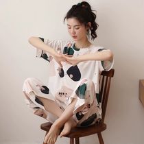 Pajamas womens spring and autumn pajamas short sleeve Capri pants Korean version of fresh student ladies summer plus fat home clothes women