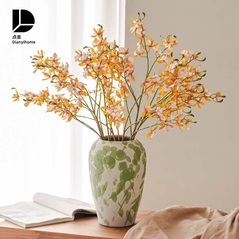 模擬シンビジウムと蘭、フラワーアレンジメント、リビングルームのテーブル装飾花、高級花、高級フラワーアレンジメント