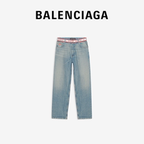 BALenciaga Parisian family men and women in the same brand logo straight-barrel denim trousers
