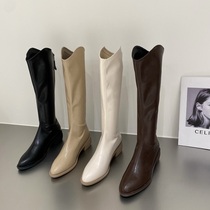 Middle tube long tube western boots women's shoes 2021 new small group short boots plus velvet high tube autumn and winter knight boots