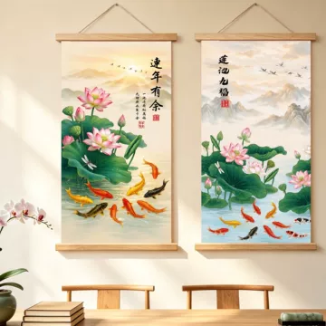 中国掛軸 荷花九魚図 九魚図 蓮 鯉 四尺中堂画 中国美術 開運 縁起物 中国掛軸 荷花九魚図 九魚図 蓮 鯉 四尺中堂画 中国美術 開運 縁起物