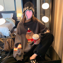 Korean version of pregnant women womens spring and autumn clothing 2021 New Net Red pregnancy fashion cartoon coat loose belly