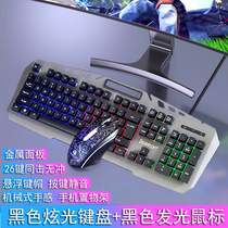 Metal panel Internet cafe Internet cafe game mechanical hand feel glowing keyboard and mouse set mute Office dedicated