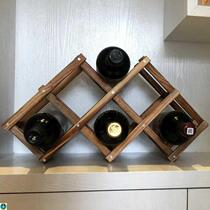 Simple wine storage rack carbonized lattice wooden rack small Chinese wind ladder mini living room wine rack wine bottle rack
