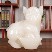 Handmade jade pig a pair of ornaments natural Afghan white jade pig office porch living room study decorations