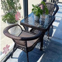 Balcony small tea table rattan chair three-piece combination leisure tea table courtyard tenteng chair outdoor rattan outdoor table and chair
