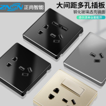 znsn Zhengshang switch socket set panel five holes with usb Wall 86 household Golden tempered glass set
