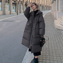 Pregnant women cotton clothes 2021 winter clothes New drawstring waist over knee loose size long cotton coat coat belly coat