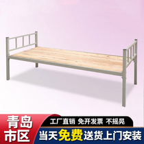 Iron single bed thickening reinforced student staff dormitory beds 90 wide single - bed hardboard bed Qingdao