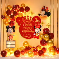  Boys and girls Mickey Mouse baby 1st birthday decoration net red Mickey package scene background wall 2