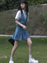 Denim Waistcoat Vest Plexigo Skirt Suit Skirt Woman Summer Dress Retro Temperament Small Sub Half Body Skirt With Two Sets
