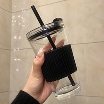With straw glass Net red water Cup children summer ins Wind large capacity milk tea office coffee cup