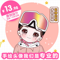 Hand-painted Avatar custom anime Q version cartoon real-life photo to comic character design couple head portrait drawing