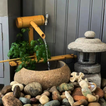 Day-style cobblestone fish tank bamboo flowing water combined view stone bowl water bowl building stone basin outdoor waterscape courtyard swing piece