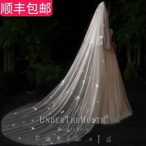 Brides main wedding dress head yarn tremolo with long tail flash head yarn Super fairy series wedding veil long