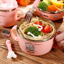 Childrens bowl anti-drop anti-hot stainless steel 304 tableware big children with handle binaural pupils baby eating soup bowl