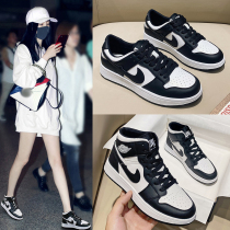 Leather high hook shoes women 2021 autumn and winter New Panda aj sneakers air force flat casual one board shoes