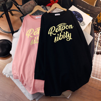 Gestational Dress Sweatshirt Spring Medium Long blouses with velvety winter clothing Big code Spring and autumn style Covered Butt Dress