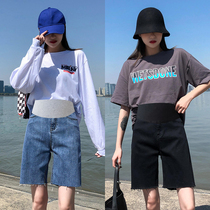 Pregnant womens shorts womens summer clothes bottomed denim shorts summer thin wear five-point pants summer loose pants