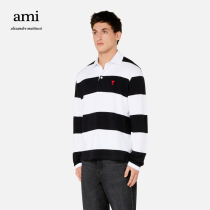 Ami Paris men 21 Autumn Winter New Ami de Coeur Red love embroidery stripe long sleeve Polo