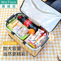 Outdoor picnic basket picnic mat moisture-proof portable insulation basket with lid fast food basket folding take-out delivery box shopping basket