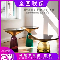 Nordic creative transparent bell tempered glass coffee table round simple light luxury side few living room sofa corner