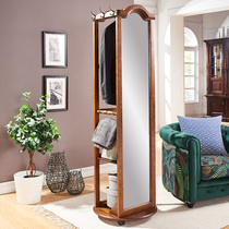 Full-length mirror Floor-to-ceiling full-length mirror hanger Removable one-piece fitting mirror rotating household solid wood coat rack