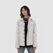 BONELESS vintage loose checked coat mens and womens plaid blend long sleeve shirt (Jiang Yunsheng same style)