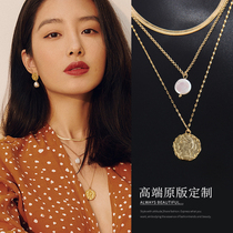  South Korea Yang Caiyu same baroque pearl necklace female summer snake bone light luxury niche design retro earrings