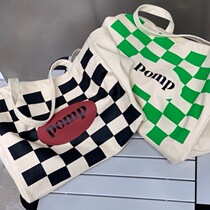 pomp canvas bag 2021 autumn original art color checkerboard letter canvas bag large capacity shopping bag