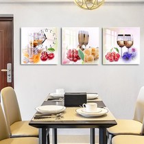 Modern living room dining room fruit decoration painting kitchen non-perforated wine glass creative triple painting new Chinese mural clock