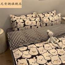 Water wash cotton autumn bed sheet single piece three piece quilt cover is single student dormitory pillowcase autumn cartoon bear quilt cover