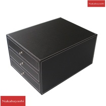 Leather desktop file cabinet drawer type A4 three-layer two-layer file storage box Data box Business office supplies