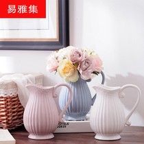 Nordic Mediterranean ceramic flower pot bottle white gray blue pink water storage flower Flower Flower Shop Source Four Color