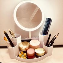 Female cosmetics storage box with mirror integrated bedroom student dormitory with lamp vanity mirror desktop makeup mirror Net Red