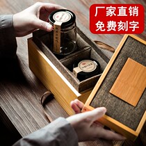 Honey packing box gift box empty box high-grade glass empty bottle two bottles gift box empty box solid wood wooden box customization